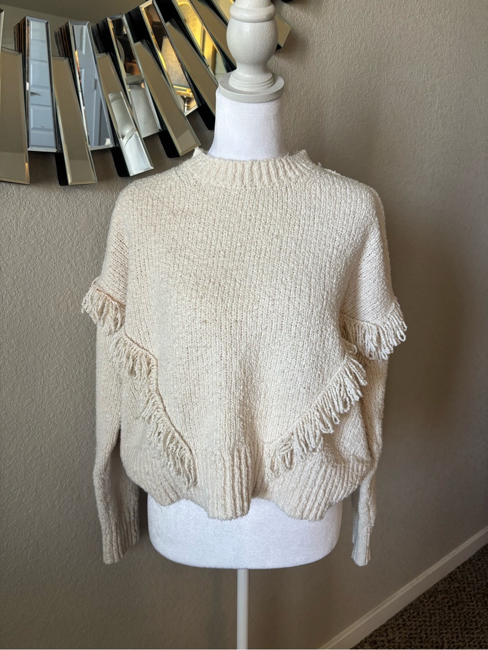 Madewell Cream Fringe Crew Sweater